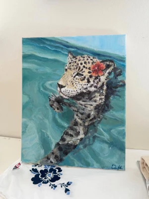 Leopard tavla  - Handgjord, storlek 25x30. 