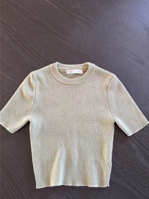 Ljusgrön ribbad topp från Zara - Snygg ljusgrön ribbad topp från Zara med korta ärmar och rund halsringning. Tröjan är aldrig använd och därav säljer jag den, den kommer alltså inte till användning!