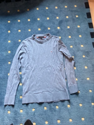 Ljusblå tröja från Tommy Hilfiger - Ljusblå långärmad tröja från Tommy Hilfiger med rund halsringning och diskret logga på bröstet. Tröjan har ribbade muddar vid ärmslut och nederkant. Perfekt för en stilren och avslappnad look.