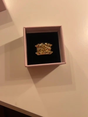 Edblad guld ring med nitar - Cool guld ring med nitar ifrån Edblad. Den är väl använd men skulle ändå säga att den fortfarande är i bra skick. Den är storlek 18,50. Man får med sig den lilla Edblad asken när man köper ringen! 