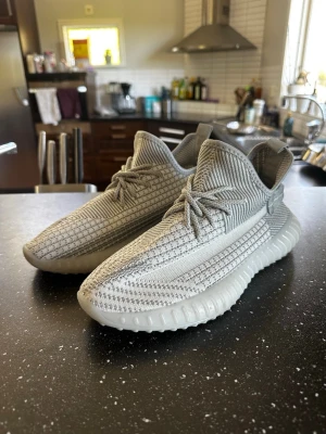 Adidas Yeezy Boost 350 V2 Static (kopior) - Säljer ett par Adidas Yeezy Boost 350 V2 Static i grått och vitt (kopior). Skorna har en stickad ovandel i Primeknit, genomskinlig sidostrimma och tjock, räfflad sula i gummi. Perfekta för dig som gillar streetwear och vill ha en clean look.