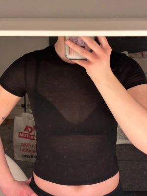 Svart mesh croppad topp - Säljer en oanvänd svart, transparent mesh topp från H&M. Modellen är croppad med korta ärmar och rund halsringning.