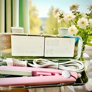 Söt rosa reseplattång! - Söt rosa reseplattång i praktiskt fodral som kan hängas upp. Sladdlängd 1,5 m och tången är 15 cm. Ny och oanvänd.