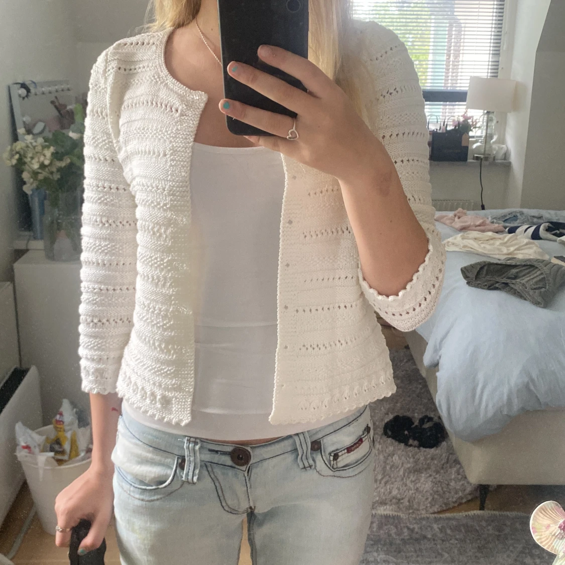 Vit stickad cardigan jacka - 1