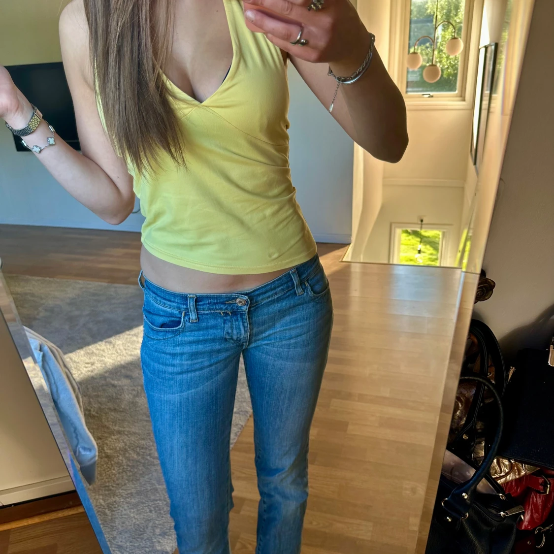 Blå low waist jeans - 4
