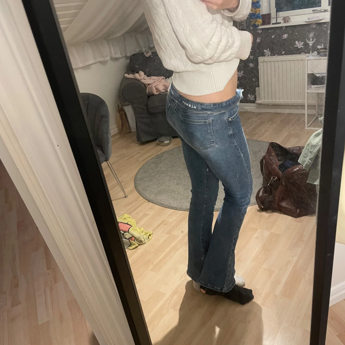 Blå bootcut jeans låg midja - 1