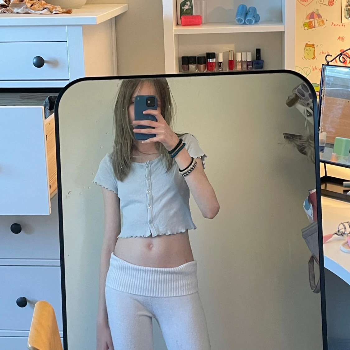 Ljusblå  croppad topp med knappar - 2