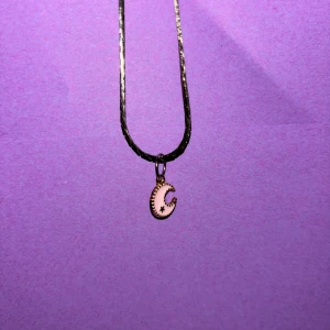Halsband med månhänge i guld och vitt - Snyggt halsband med en tunn, mörk kedja och ett hänge i form av en måne. Hänget är vitt med guldfärgade detaljer och en liten stjärna. Perfekt för dig som gillar unika smycken med lite magisk vibe.