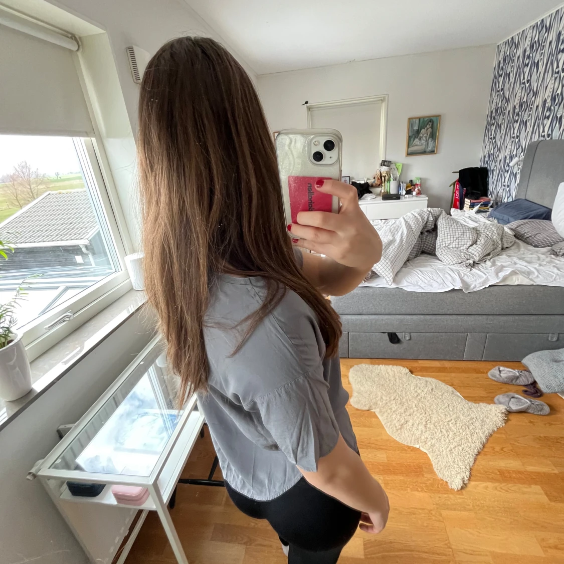 Grå kortärmad topp - 1