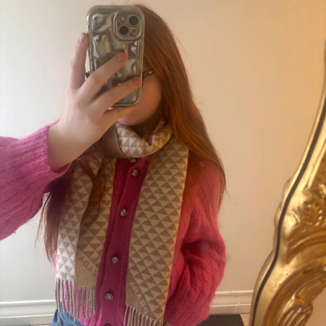 Beige och brun kashmir sjal