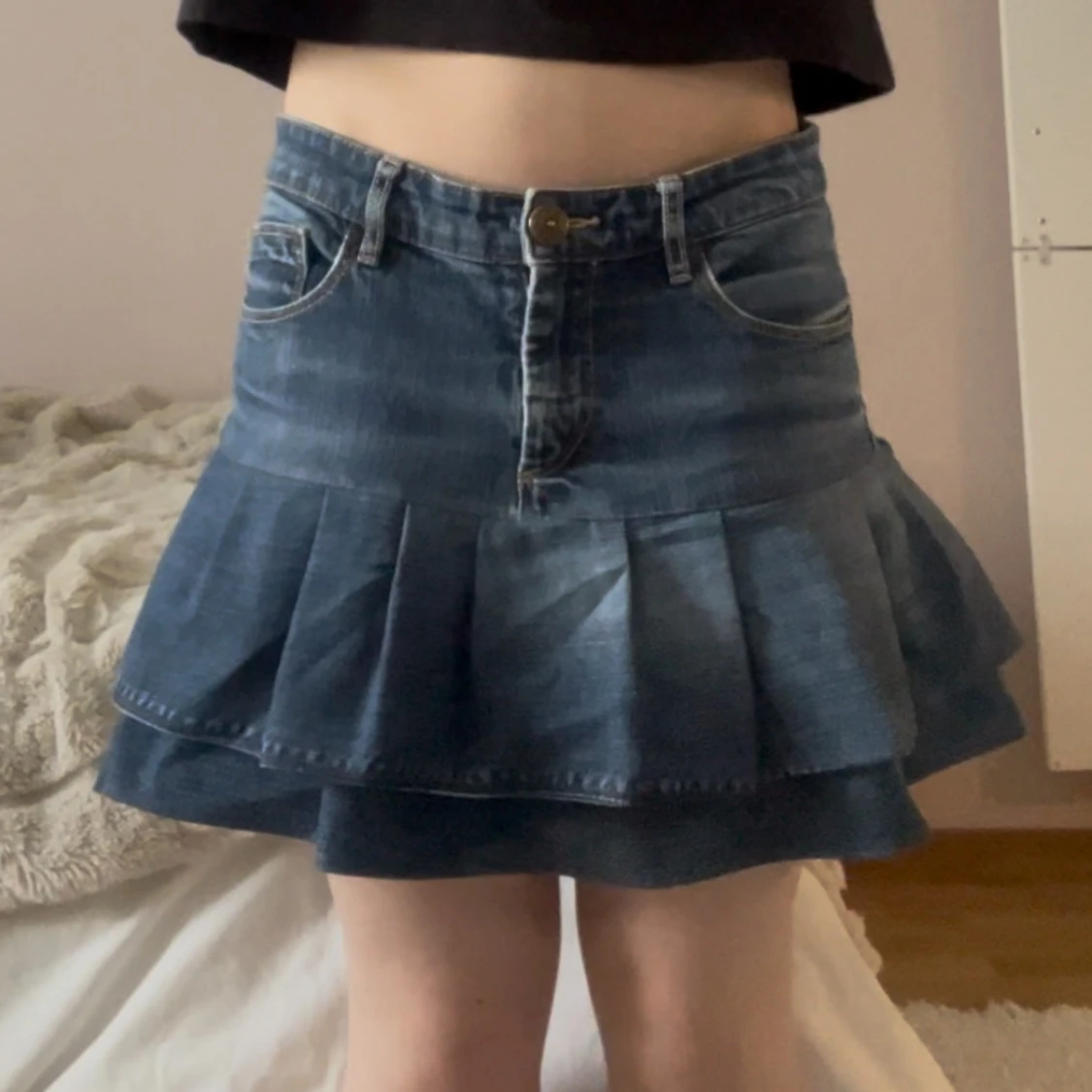 Mörkblå volang jeanskjol - 2