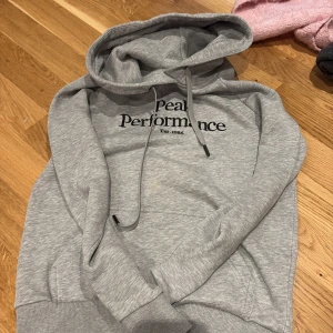 Grå hoodie Peak Performance XS - Snygg grå hoodie från Peak Performance i storlek XS. Tröjan har broderad svart logga på bröstet, huva med snörning och klassisk känguruficka. Mjuk och skön bomullsblandning, perfekt för chill dagar eller när du vill vara bekväm.
