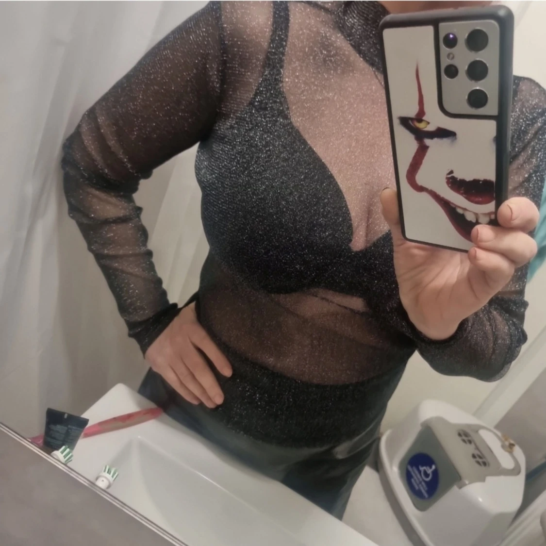 Svart glittrig polo topp från Only