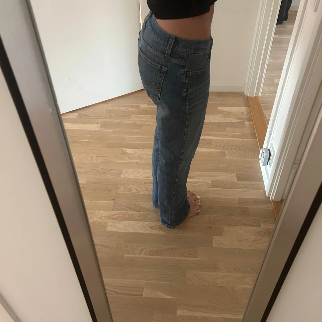 Blå raka jeans med låg midja - 1