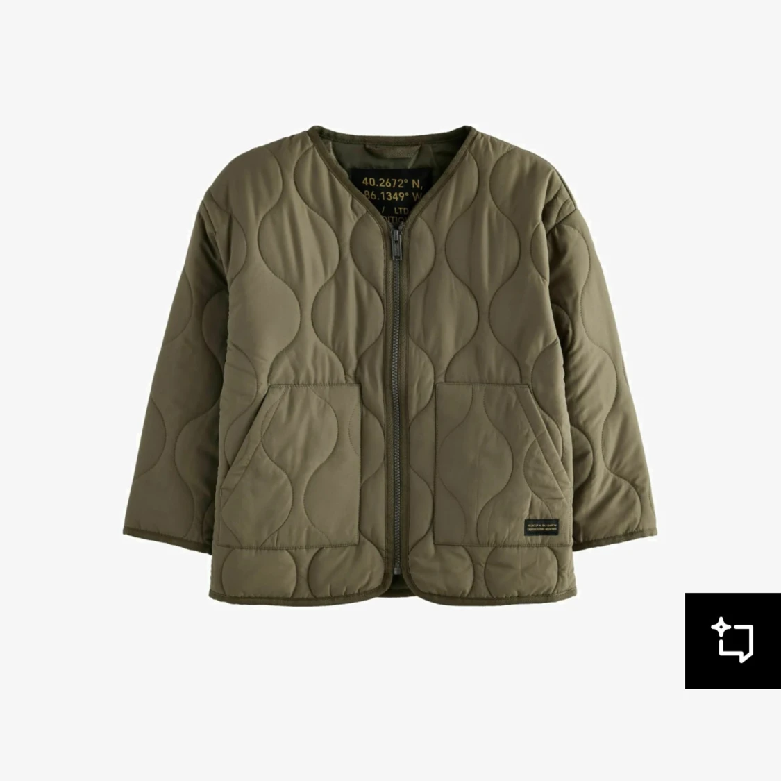Olivgrön quiltad jacka med dragkedja