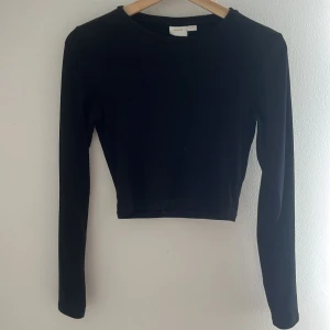 Svart långärmad topp Gina Tricot - En svart, enkel och stilren långärmad topp från Gina Tricot. Modellen är croppad med rund halsringning och har en tight passform. Perfekt att matcha med höga jeans eller kjol för en clean look.