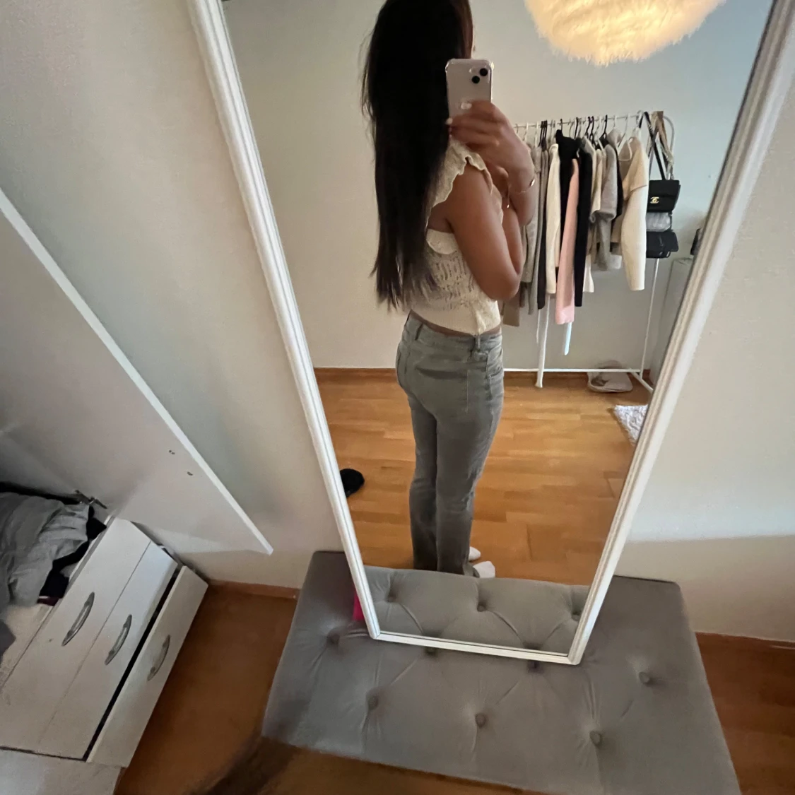 Ljusgrå Low waist jeans  - 1