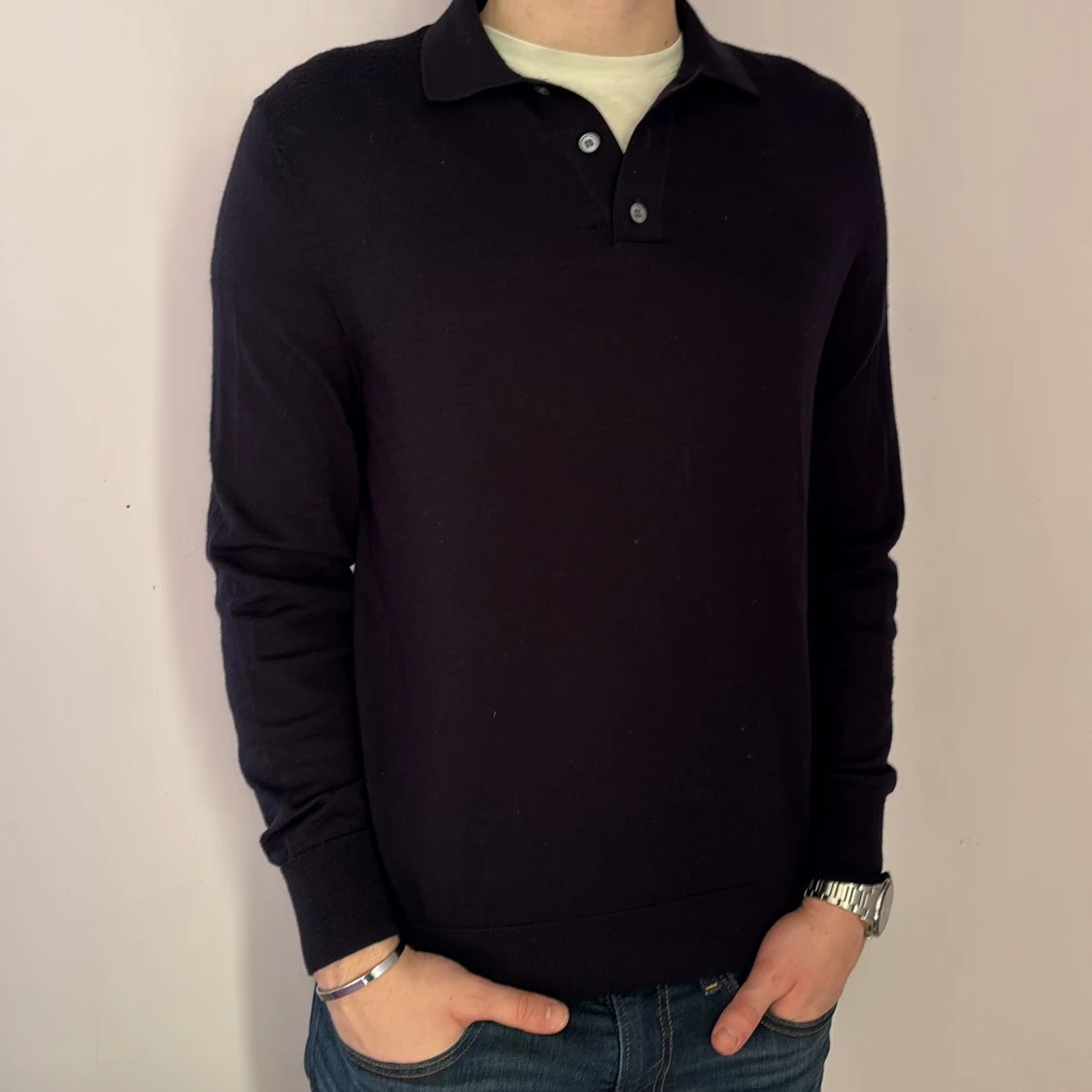 Marinblå pikétröja