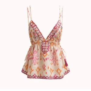 Mönstrad linnetopp med broderi - Superfin linnetopp med tunna axelband, v-ringning. PRISLAPPEN ÄR KVAR ❤️inteessekol 