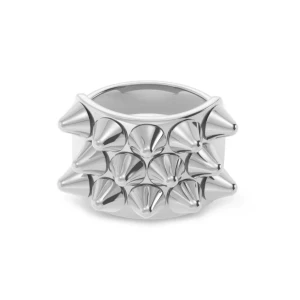 Silverfärgad ring med nitar - Säljer min silvriga ring med nitar dä jag har börjar andvända guld istället för silver.