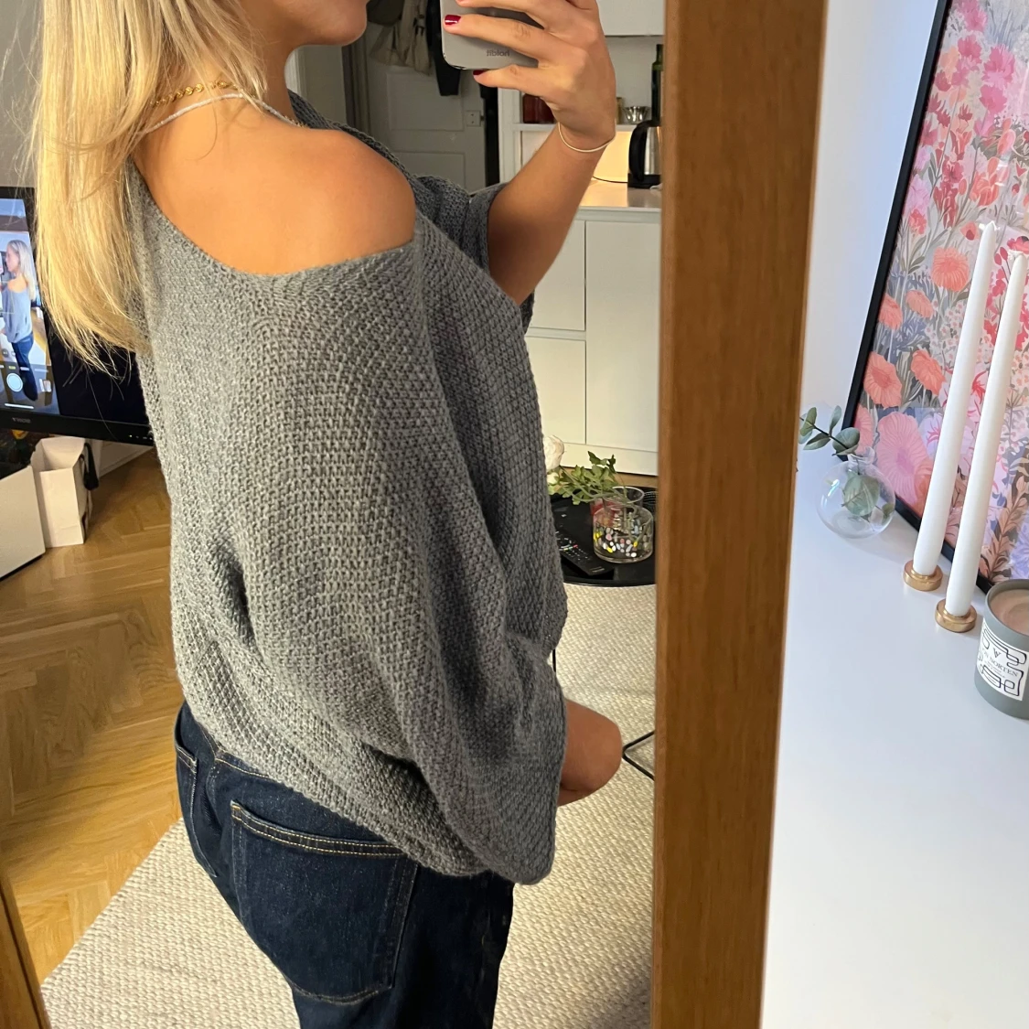 Grå stickad croppad tröja - 2