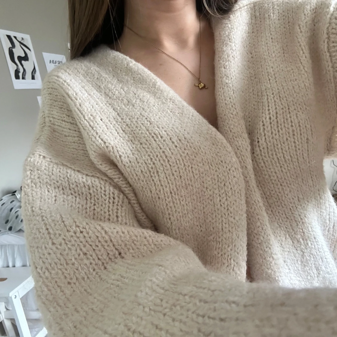 Beige stickad kofta - 1