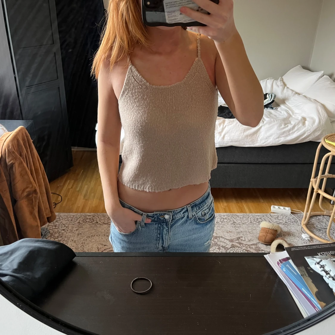 Beige stickad linnetopp från Zara