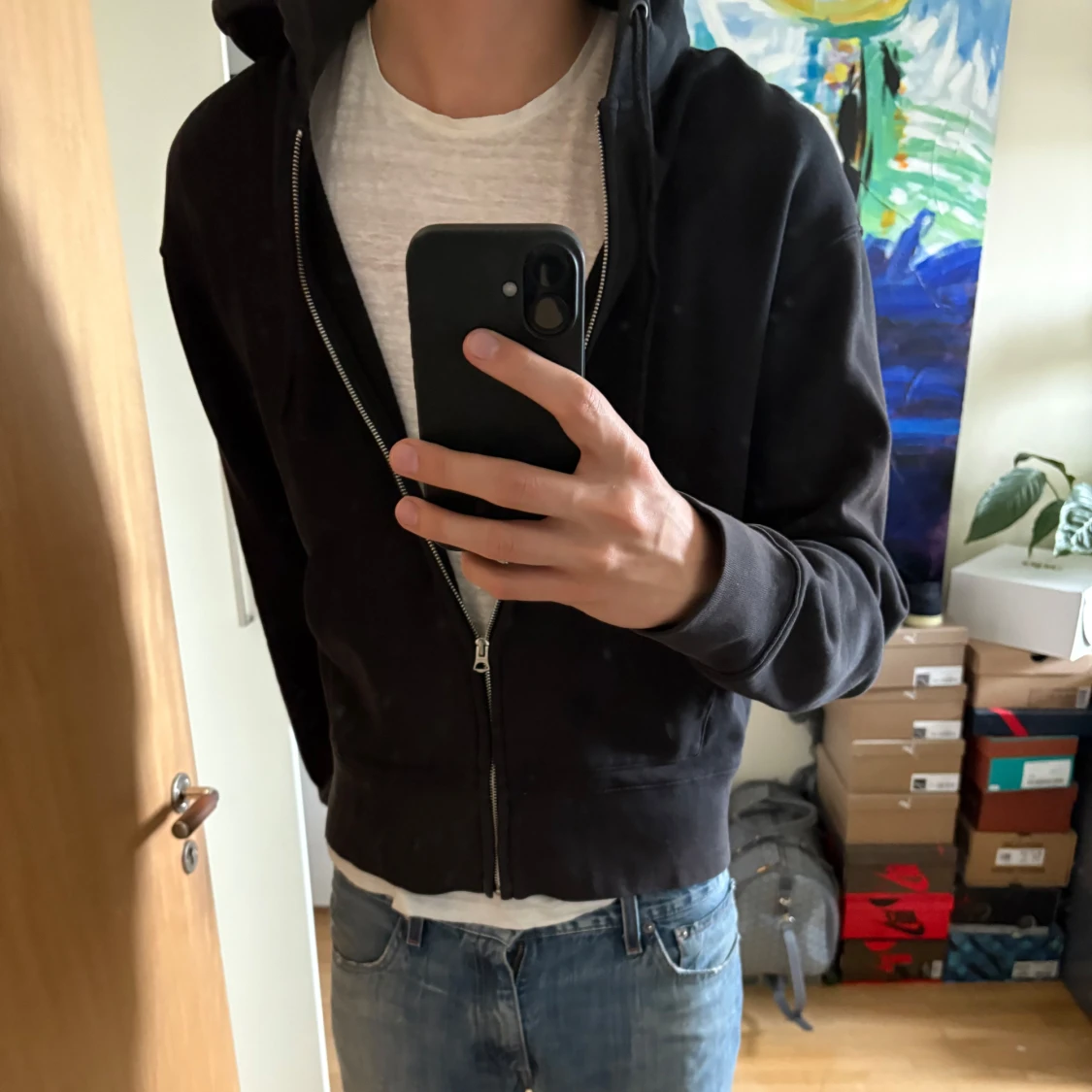 Svart Acne zip hoodie 