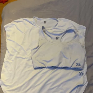 Vit tränings-tshirt och träningsstopp från 157  - Vit t-shirt från 157 med enkel design och rund hals. Tillverkad i ett lätt och stretchigt material som passar perfekt för träning. T-shirten har korta ärmar och en diskret logga nere till höger. Snygg och clean look för gymmet eller löprundan.