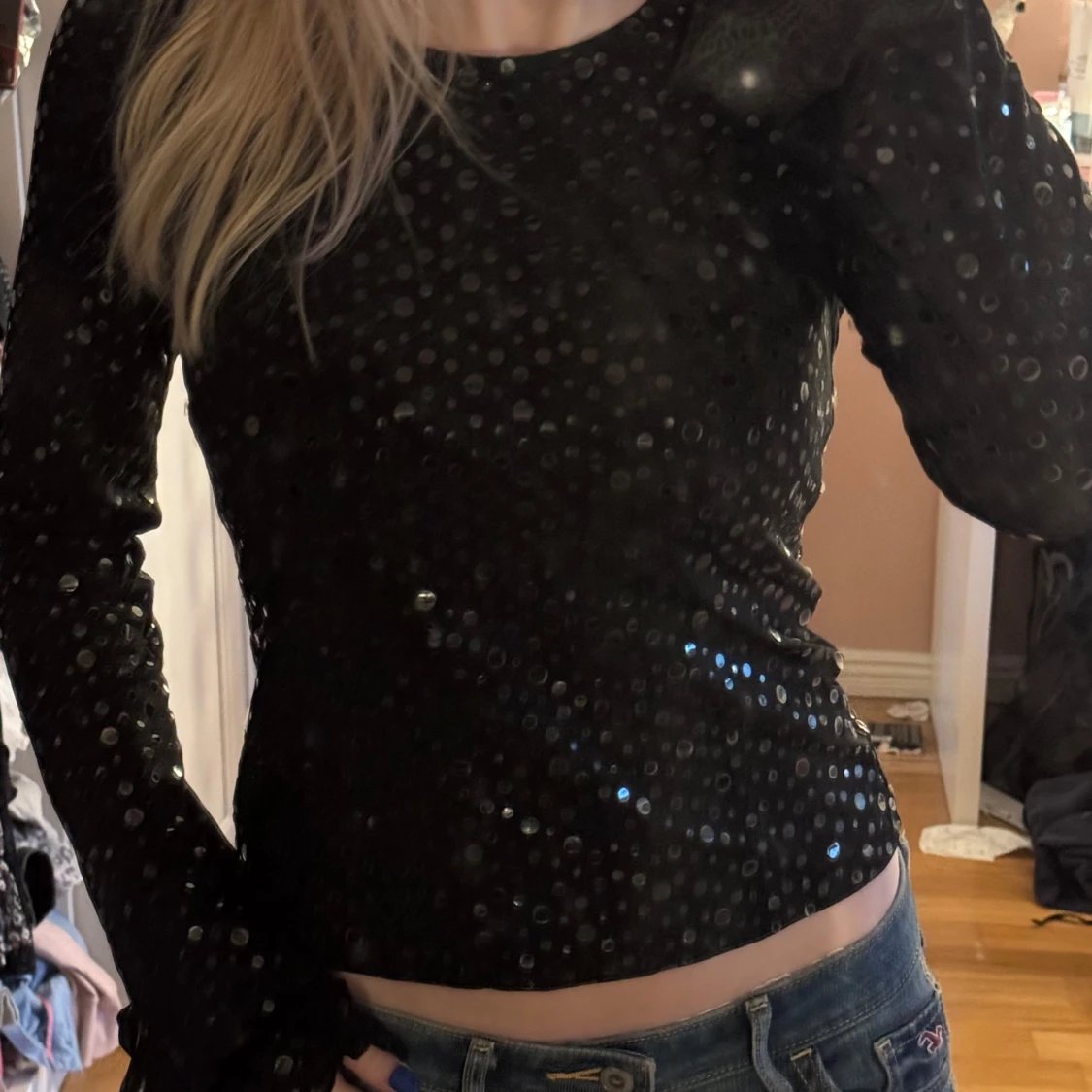 Vintage y2k Svart paljettopp från ICHI - 1