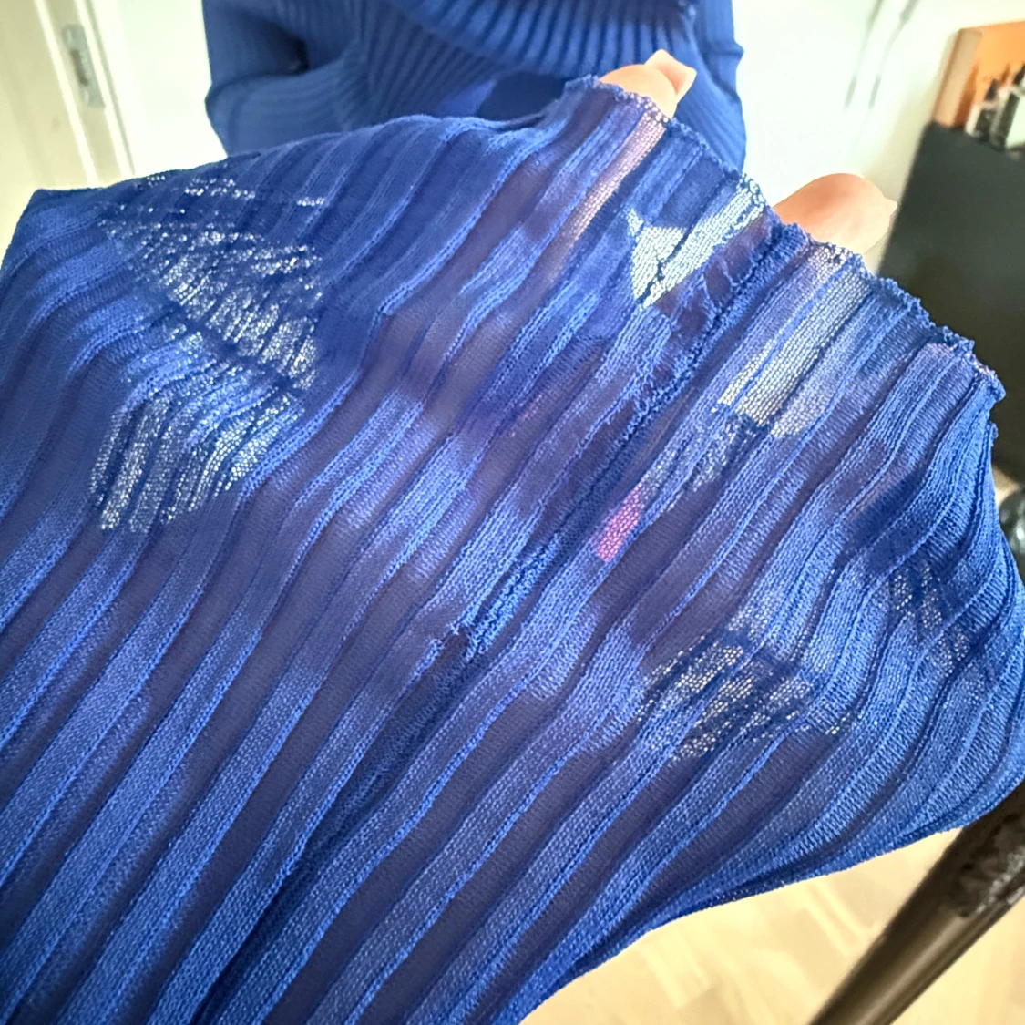 Blå ribbad meshtröja med lång ärm - 2