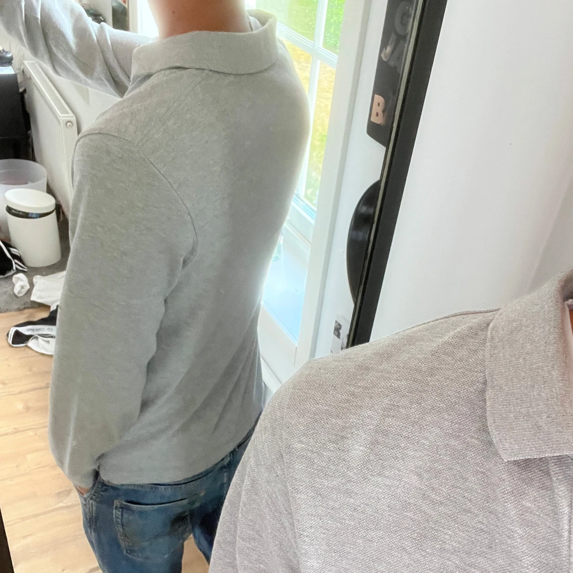 Grå långärmad pikétröja - 2