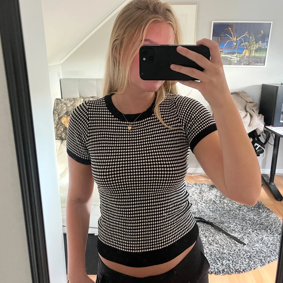 Svartvit mönstrad stickad topp Zara