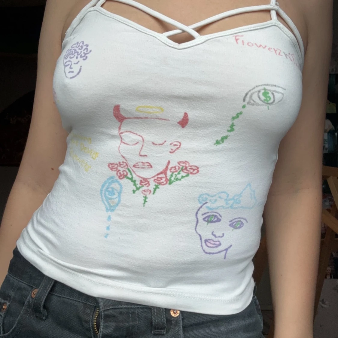 Vit Brandy Melville topp  med färgglada tryck