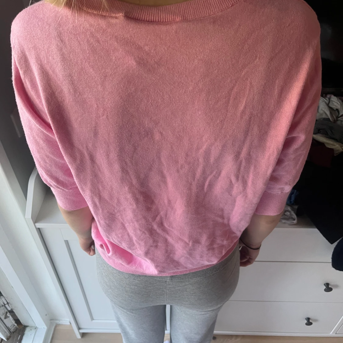 Rosa stickad tröja med trekvartsärm - 2