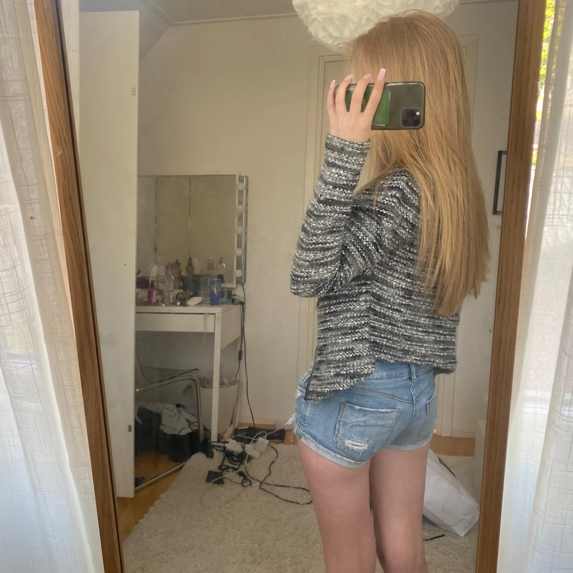 Gråmelerad stickad cardigan - 2