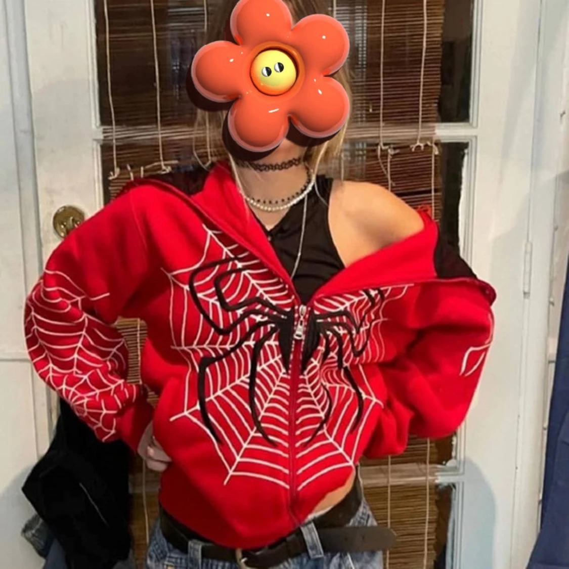 Röd spindeljacka med dragkedja