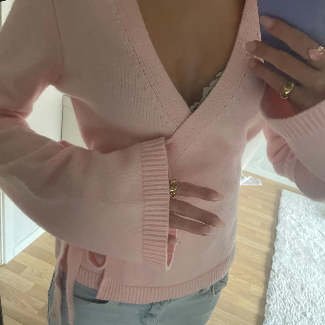 Rosa stickad knyt tröja - 1