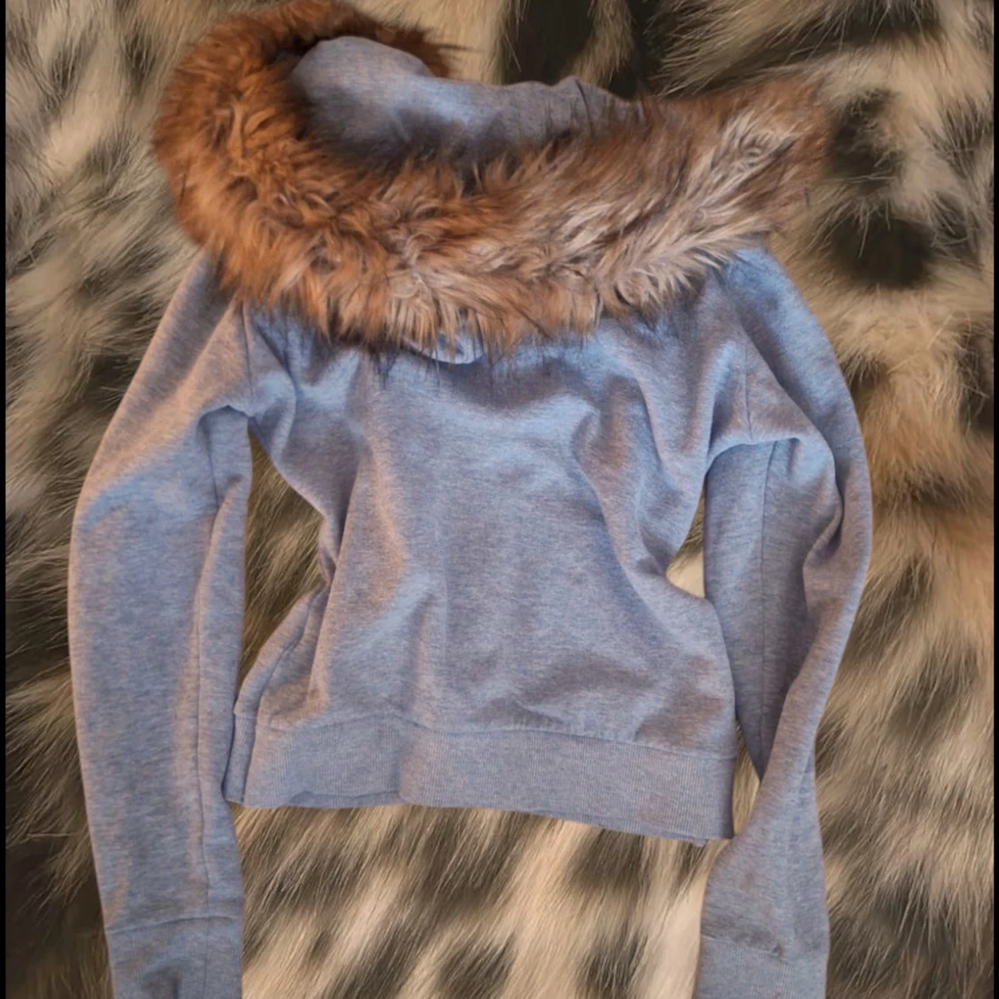 Grå hoodie med pälskant från H&M - 1