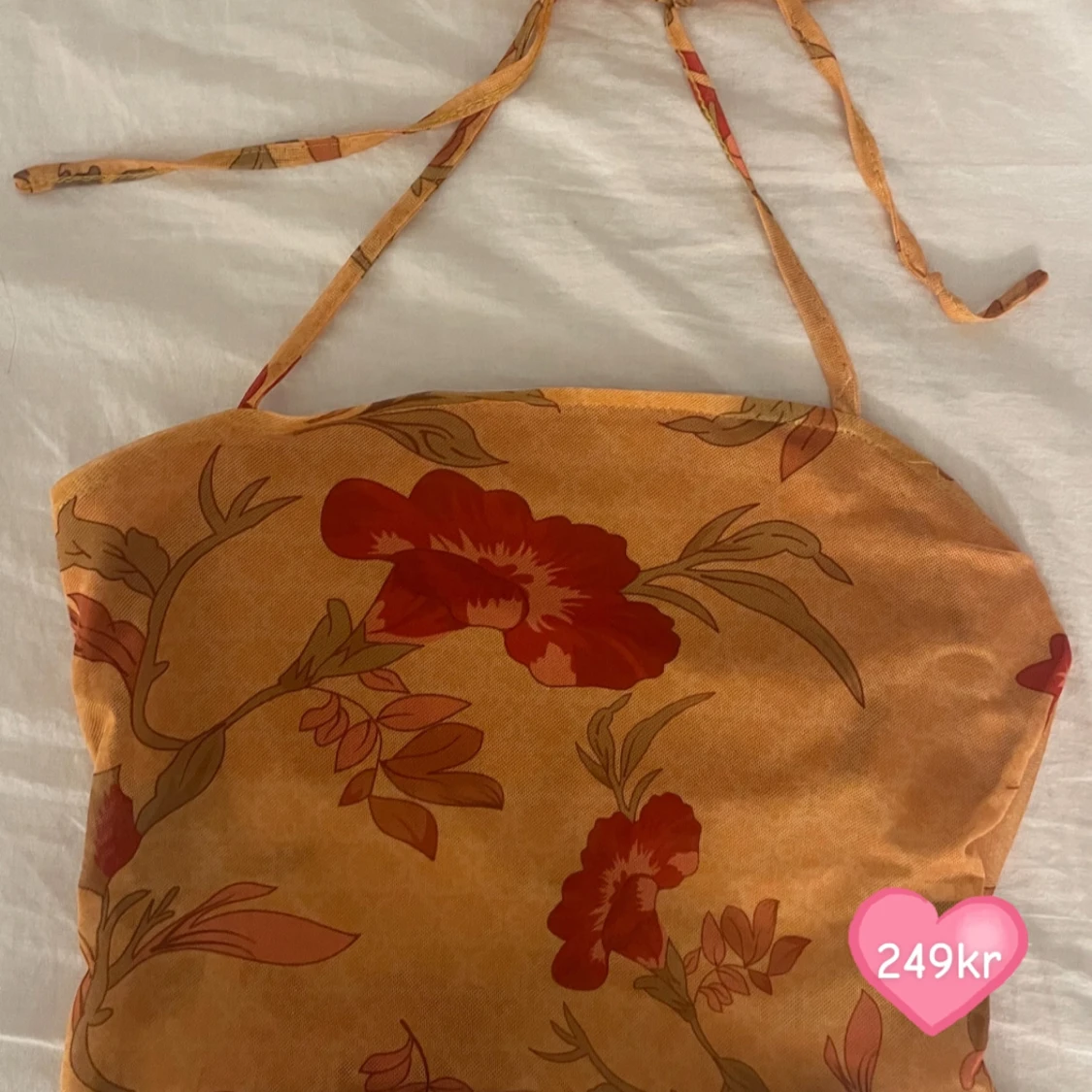 Blommig tubtopp i orange och rött - 1