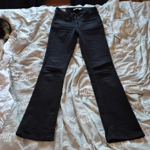 Svarta Levi's 715 Bootcut - Supersnygga svarta Levi's bootcuts! 715 Bootcut. Storlek 24. Säljer då de var för små för mig. Nån liten fläck på ena fickan samt lite fläck nyans. Svartare än vad de ser ut på bilderna. Köpta på Vinted, fint skick! Hittar inga övriga defekter. Djur i hemmet 🪩🌟