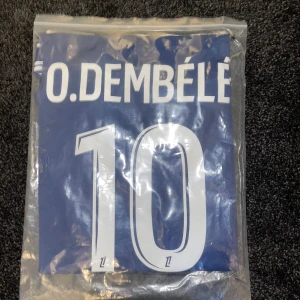 PSG Ousmane Dembélé matchtröja blå S - Blå PSG fotbollströja med O. Dembélé och nummer 10 på ryggen. Tröjan har vita detaljer, Qatar Airways-tryck på bröstet och PSG-emblem. Tillverkad i lätt, ventilerande material och har korta ärmar. Jordan-logga på bröstet och unika mönster på axlarna.