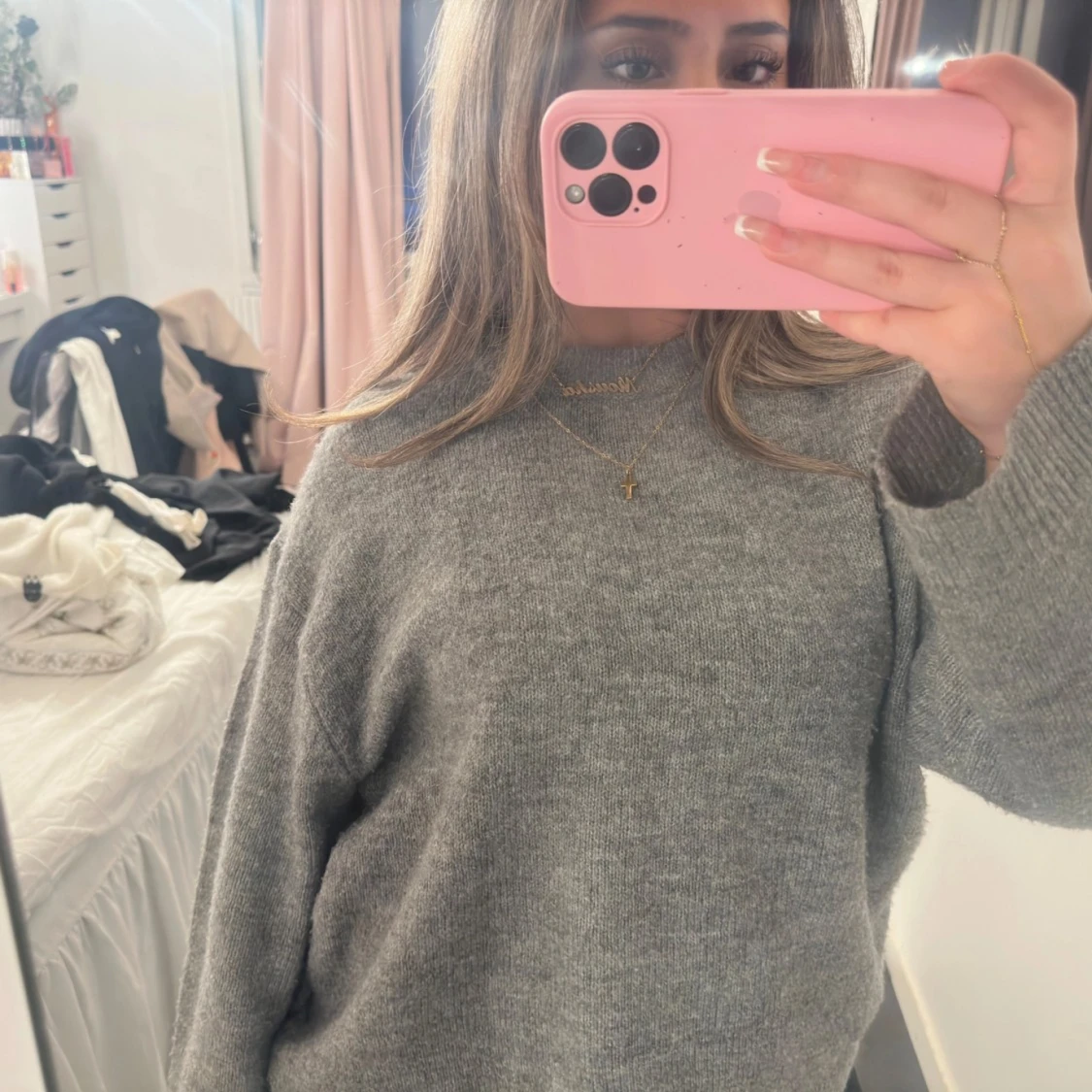 Grå stickad tröja XS