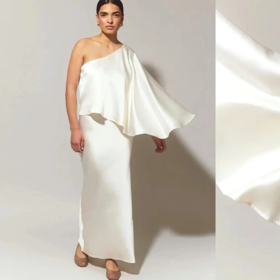 SÖKER! Vit oneshoulder långklänning