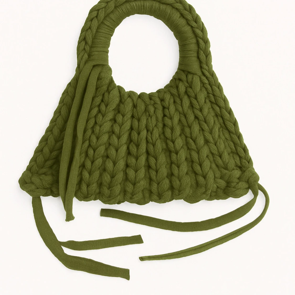 Olivgrön stickad handväska med knytband