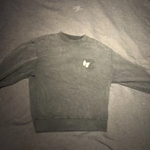 Grå sweatshirt med fjärilstryck från Boss - Säljer en grå sweatshirt från Boss med ett stort fjärilstryck på baksidan. Tröjan har långa ärmar och en rund halsringning. Perfekt för en avslappnad stil.
