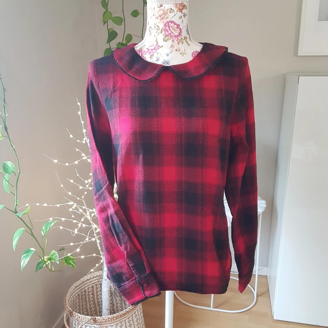 Flanellblus/-tröja med krage & picot - 90