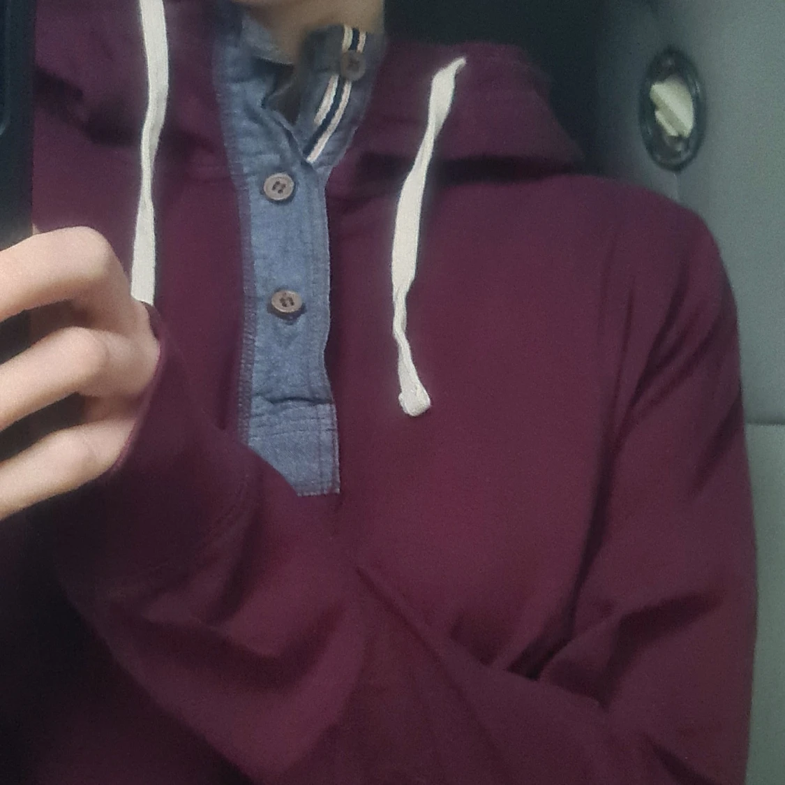 Huvtröja med knäppning vinröd/maroon M - 92