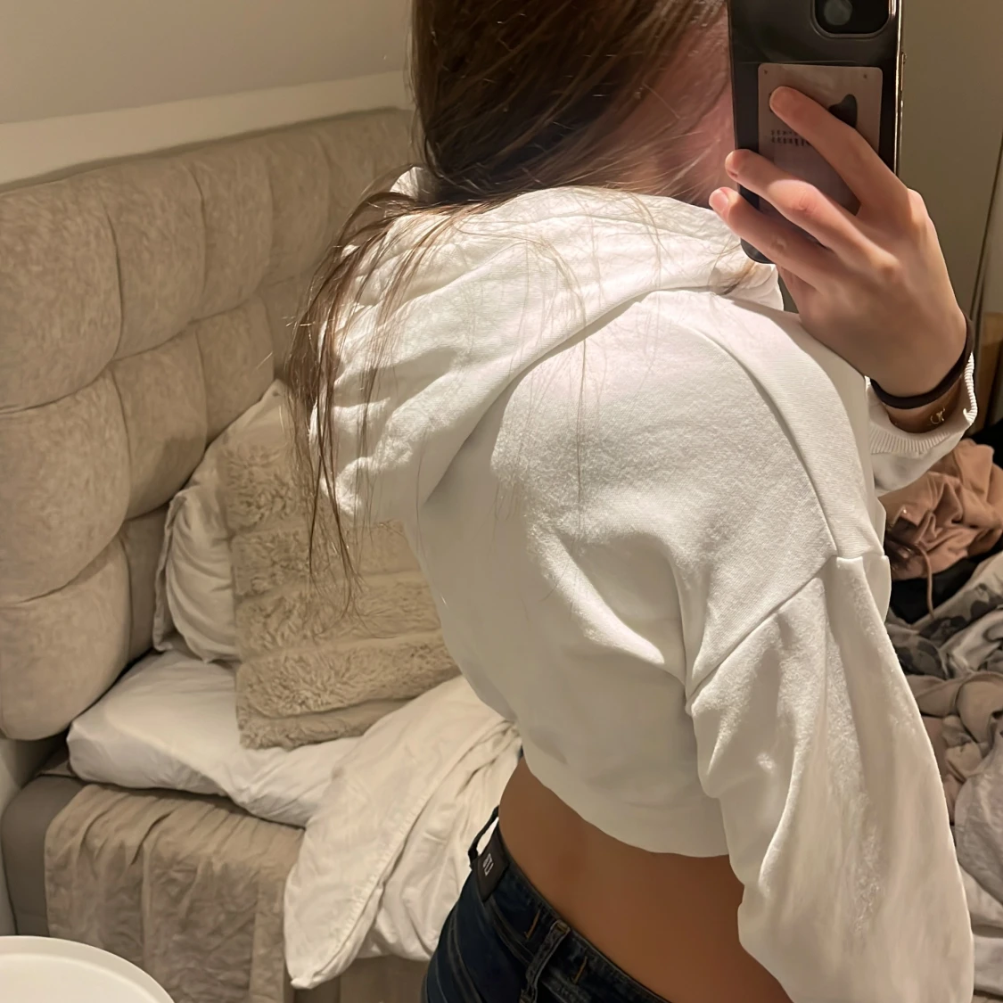 Vit croppad hoodie - 92