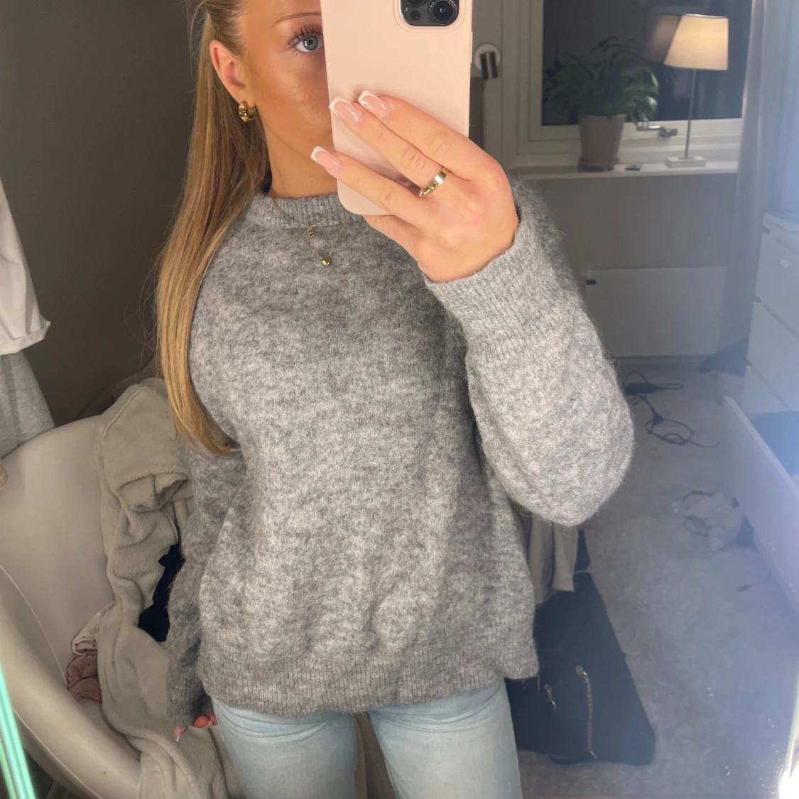 Grå stickad tröja - 90